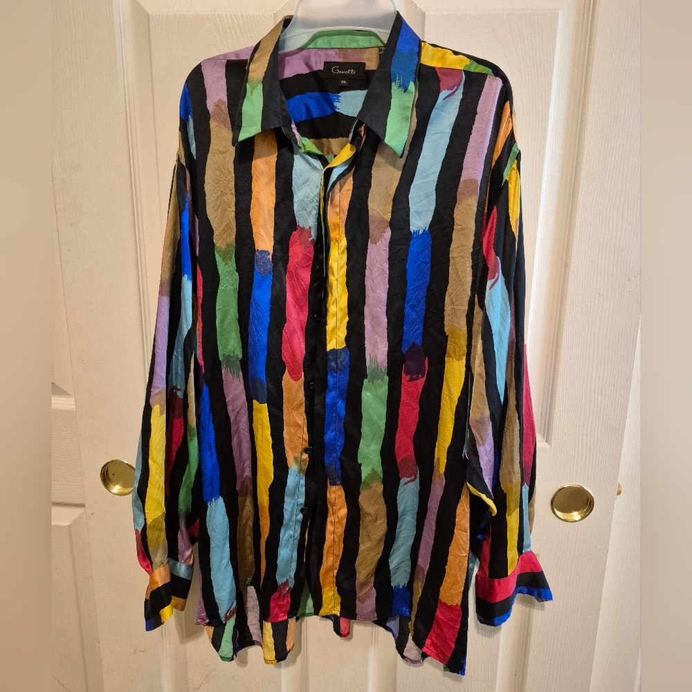 Men's Vintage Genelli Silk Button Down, Vibrant Colors